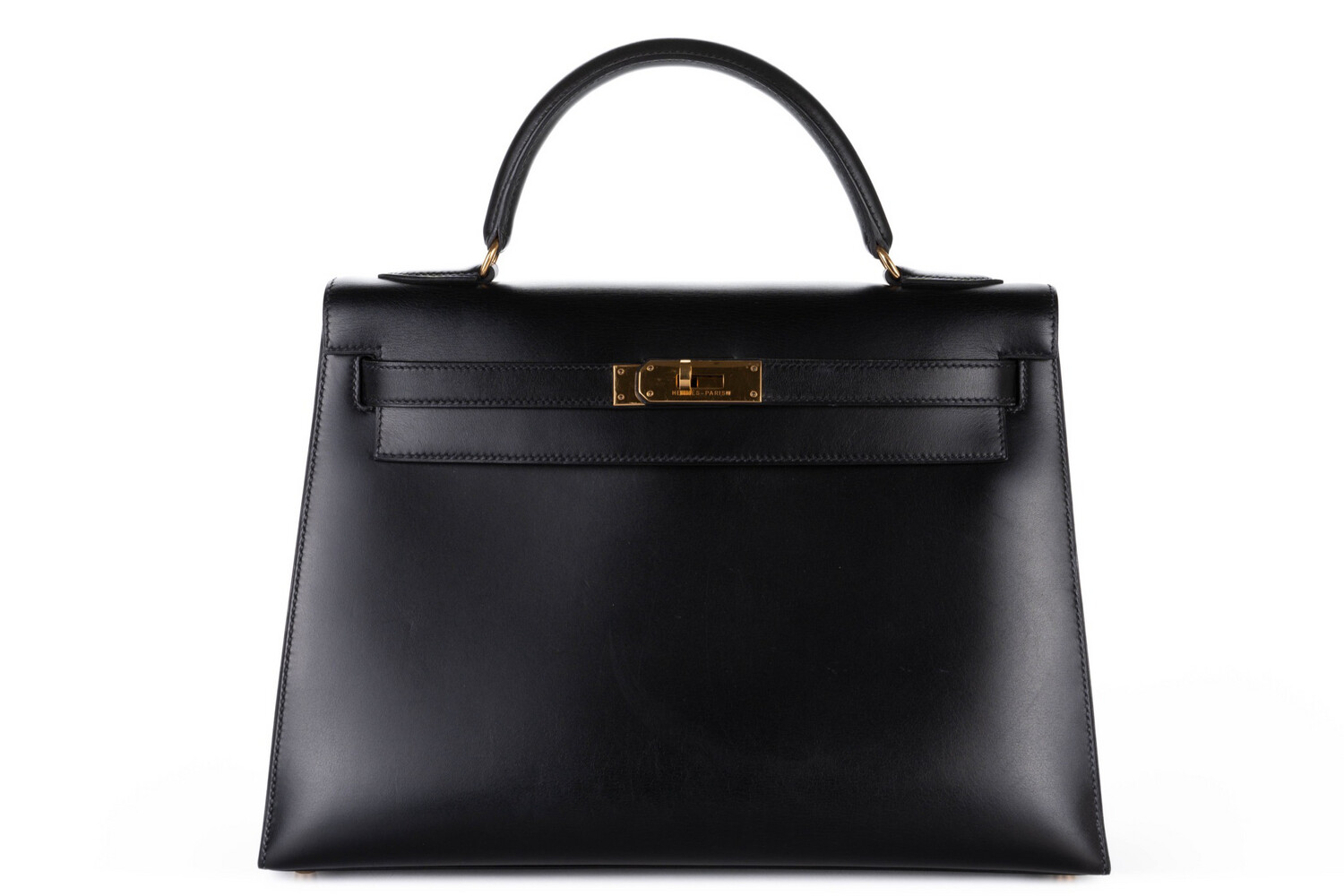 Hermes Kelly 32, Box Calf Leather, Gold Hardware, Preowned In Dustbag (Ships Duty Free From London) - Credit Card Payment