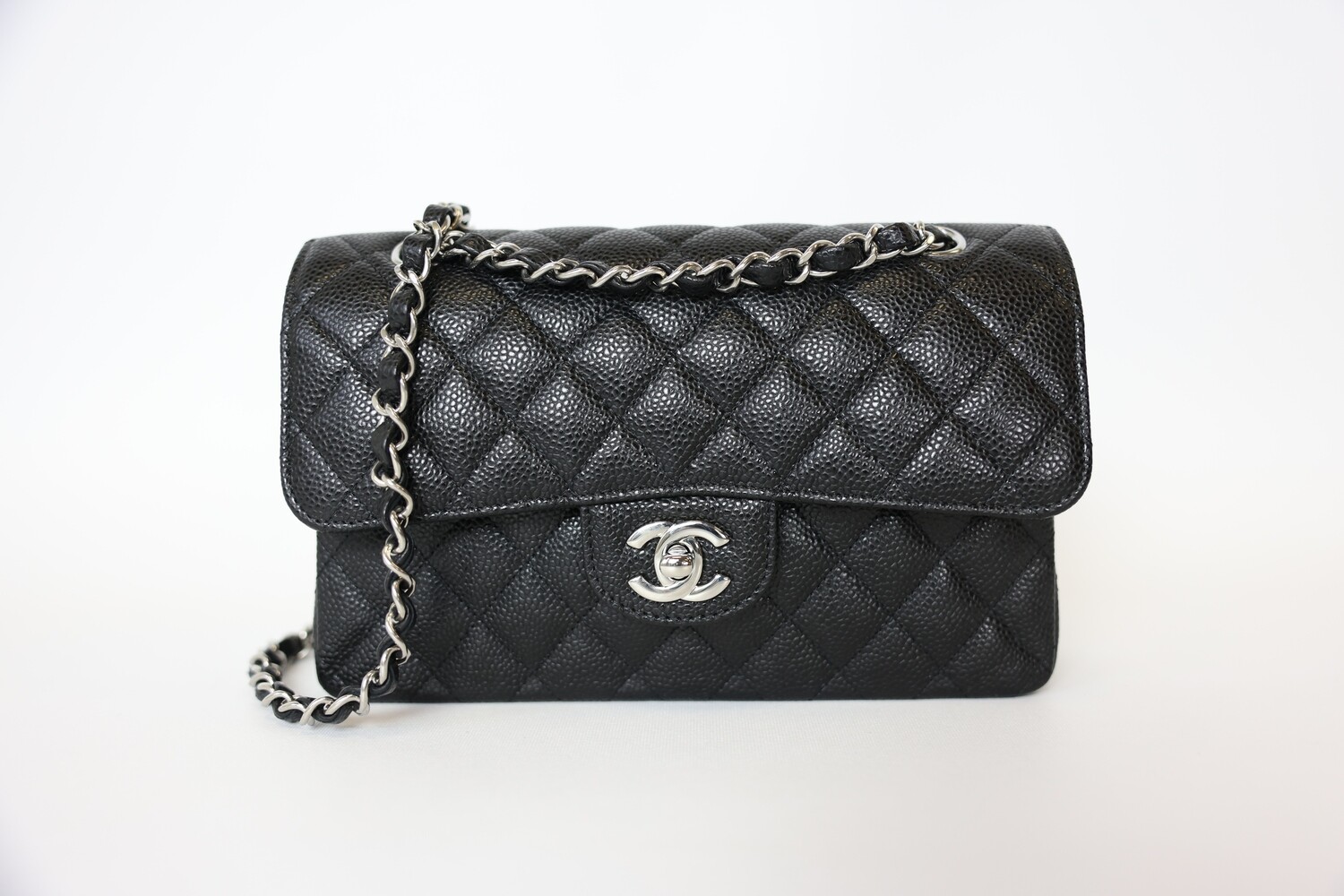 Chanel Classic Small Flap, Black Caviar with Silver Hardware, Preowned in Box WA001