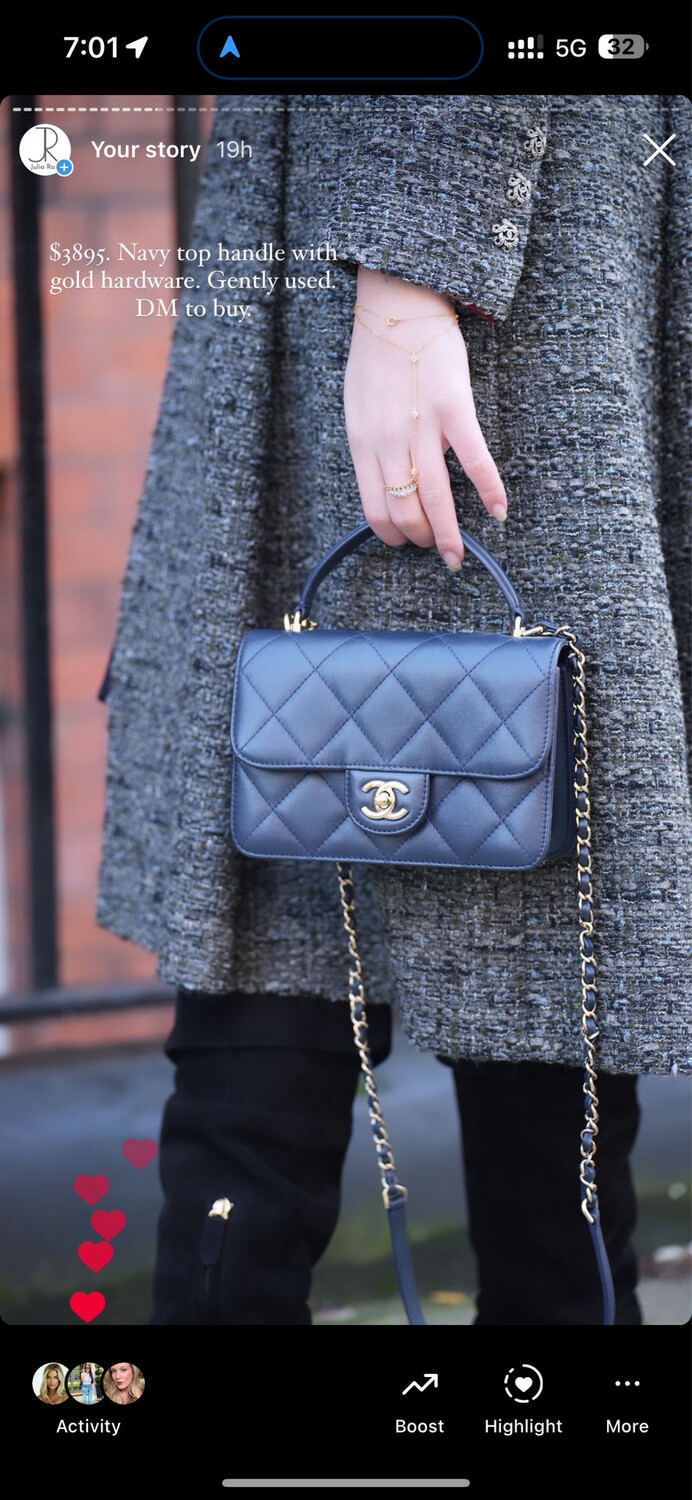 Chanel Seasonal Navy Flap Bag, Shiny Gold Hardware, Preowned In Dustbag (Ships From London)