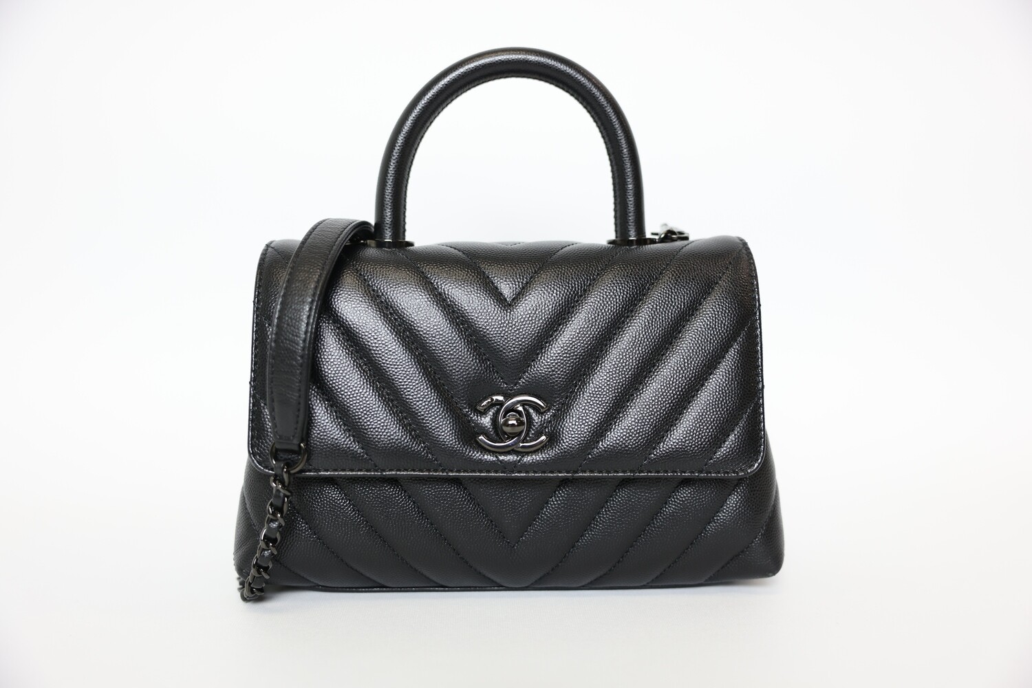 Chanel Coco Handle Mini, Black Caviar Leather With Black Hardware, Preowned In Box WA001