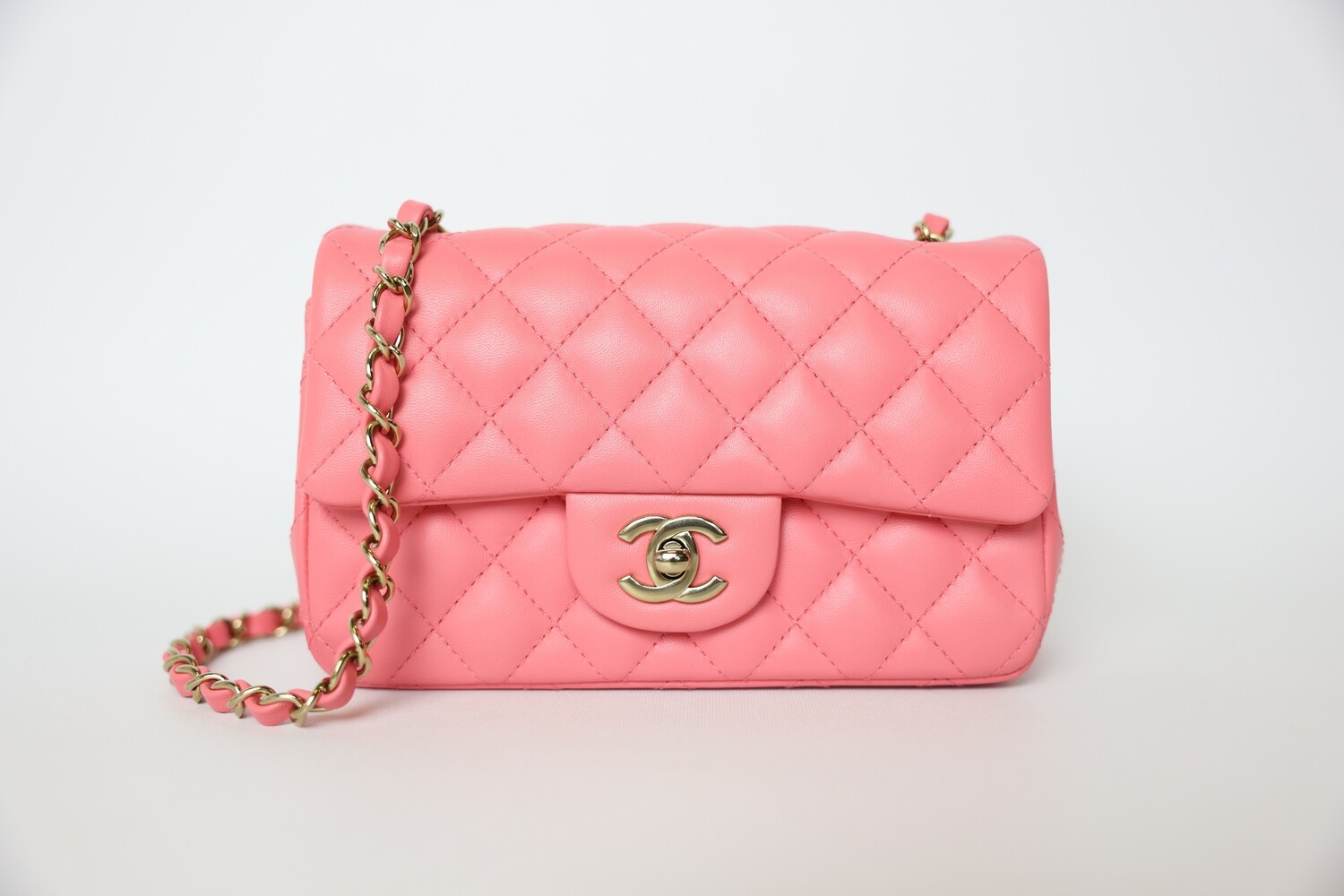 Chanel Classic Mini Rectangle 22P, Pink Lambskin Leather With Gold Hardware, New In Box WA001