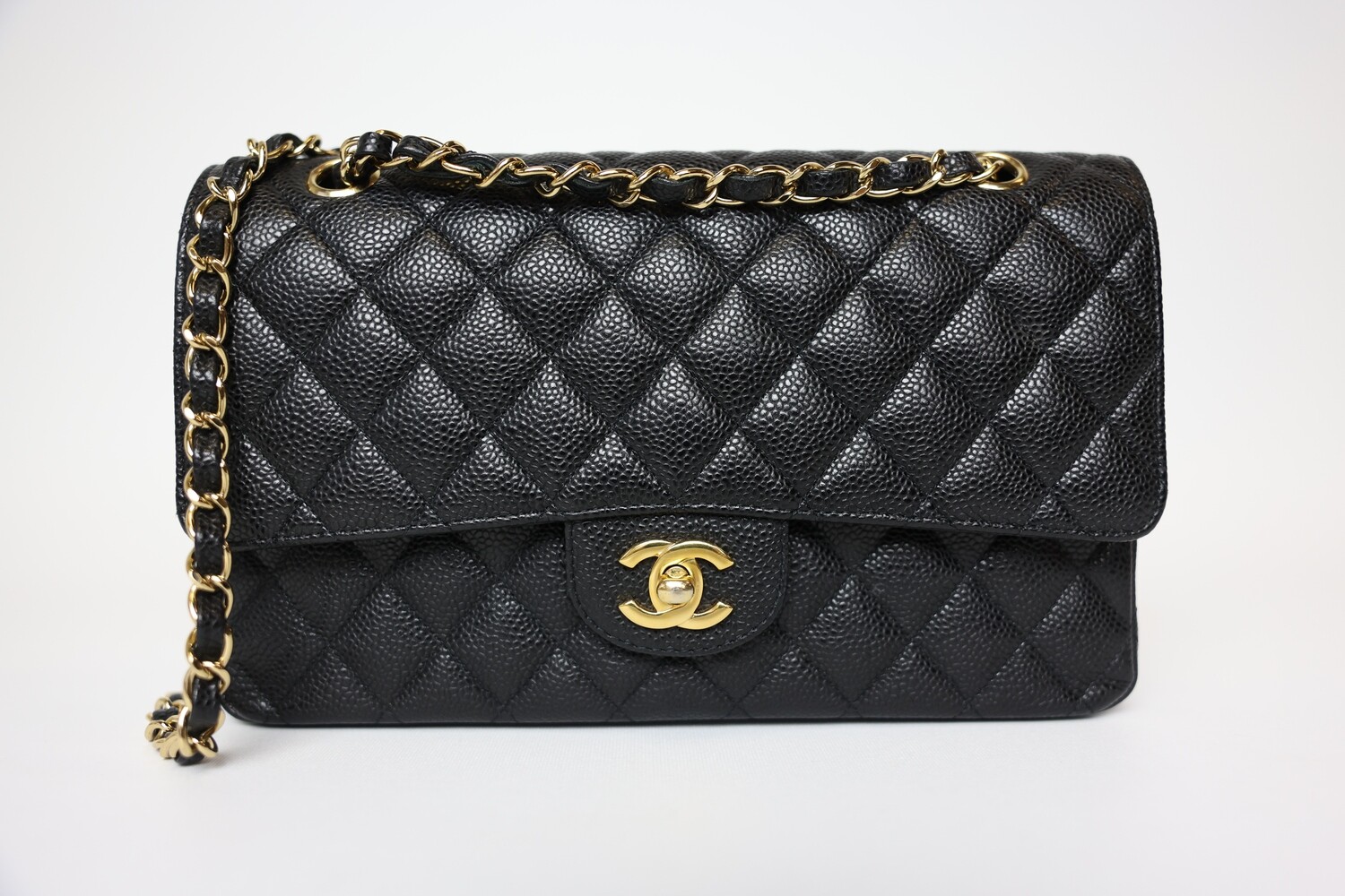 Chanel Vintage Classic Medium Double Flap, Black Caviar With Gold Hardware Preowned In Box WA001