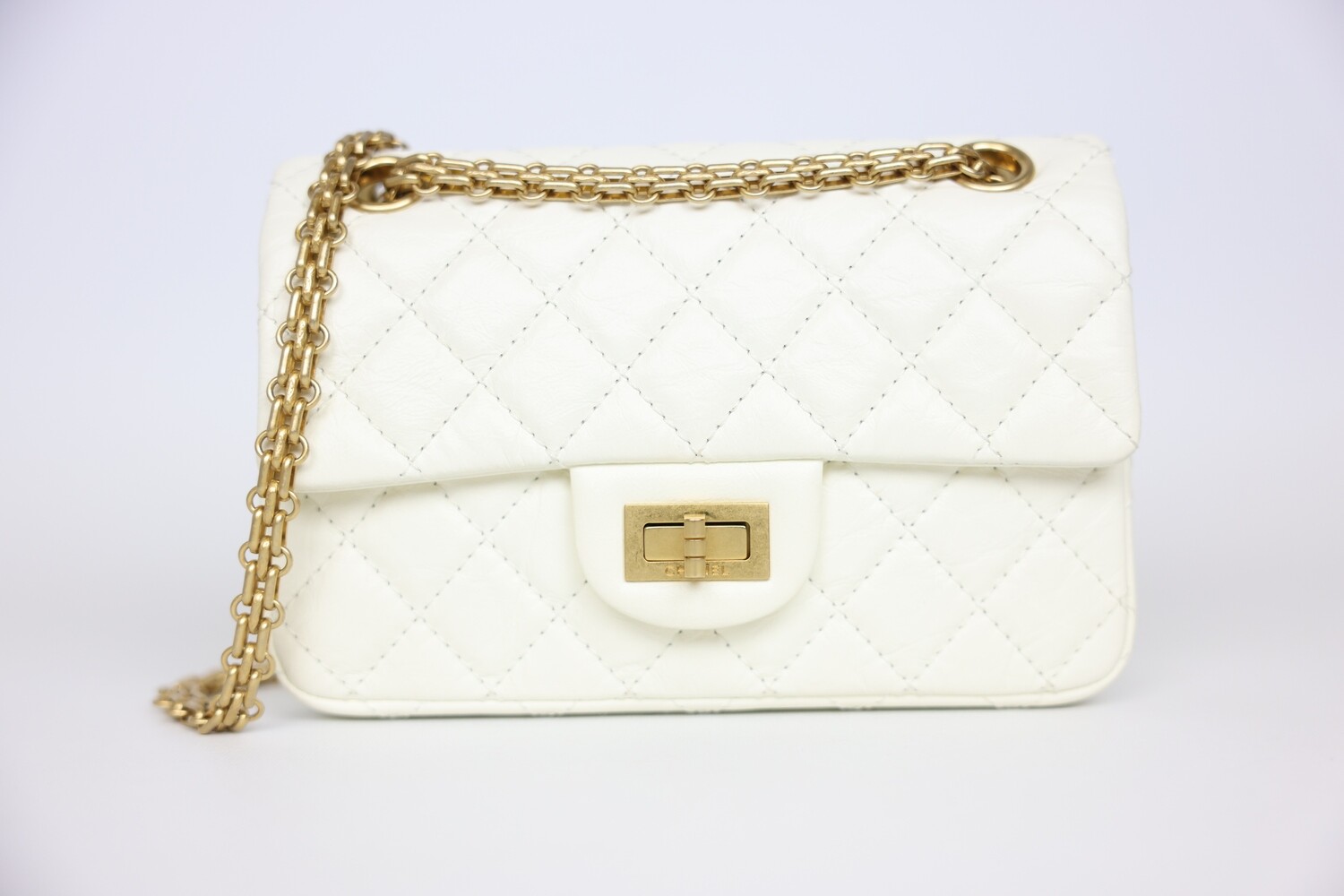 Chanel Reissue 2.55 Mini, White Leather With Brushed Gold Hardware, Preowned In Box WA001
