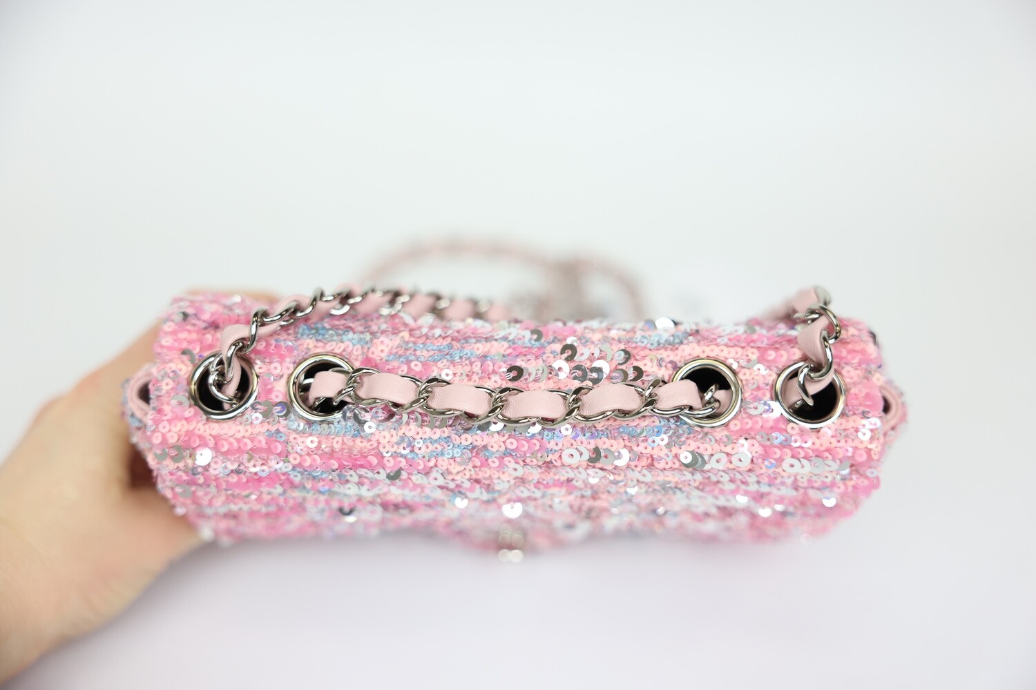 Chanel 23C Mini Sequin Pink And Blue, With Sliver Hardware New In Box WA001 Chanel 23C Mini Sequin Pink And Blue, With Sliver Hardware New In Box WA001