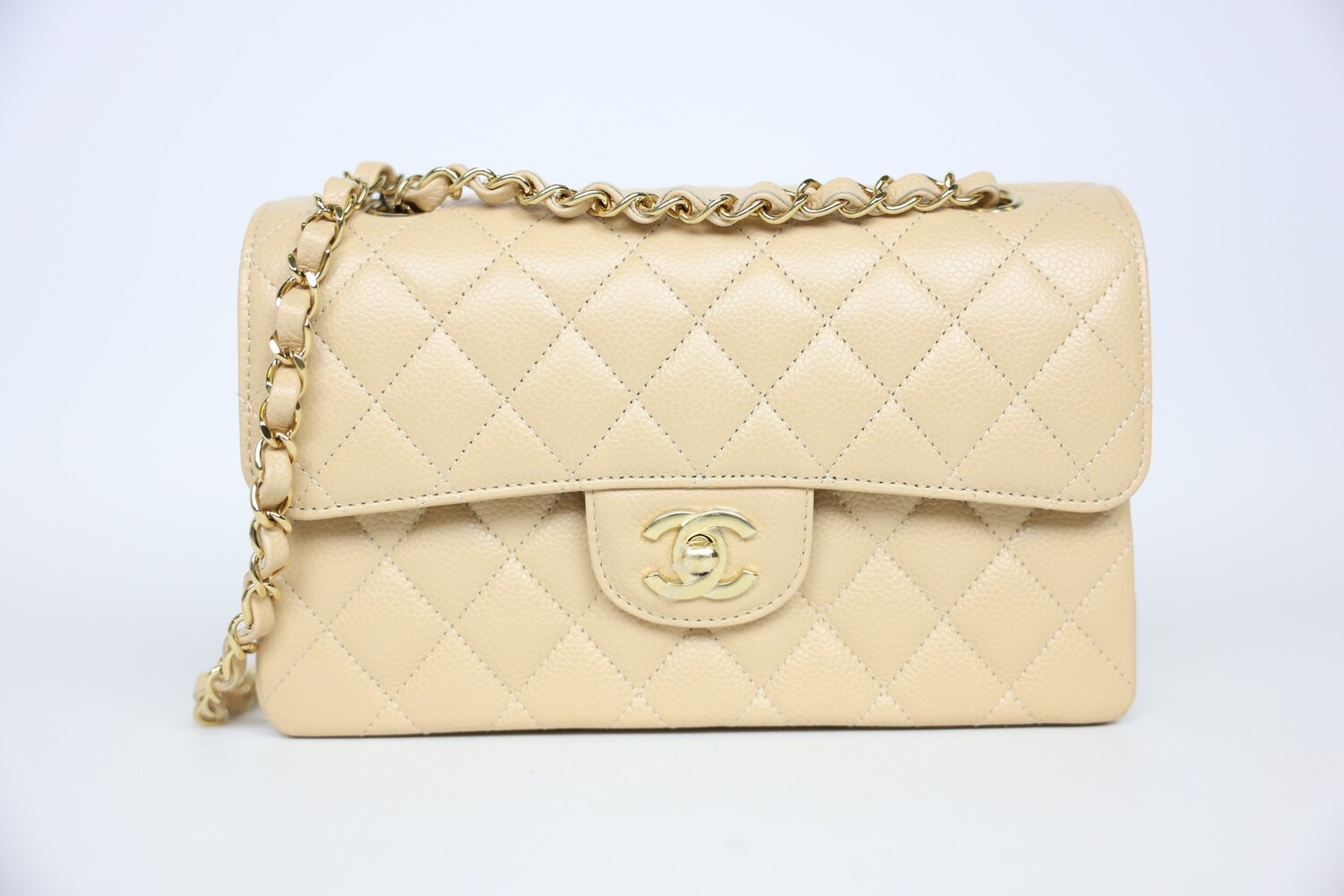 Chanel Classic Small Double Flap Beige Caviar Leather With Gold Hardware New In Box WA001