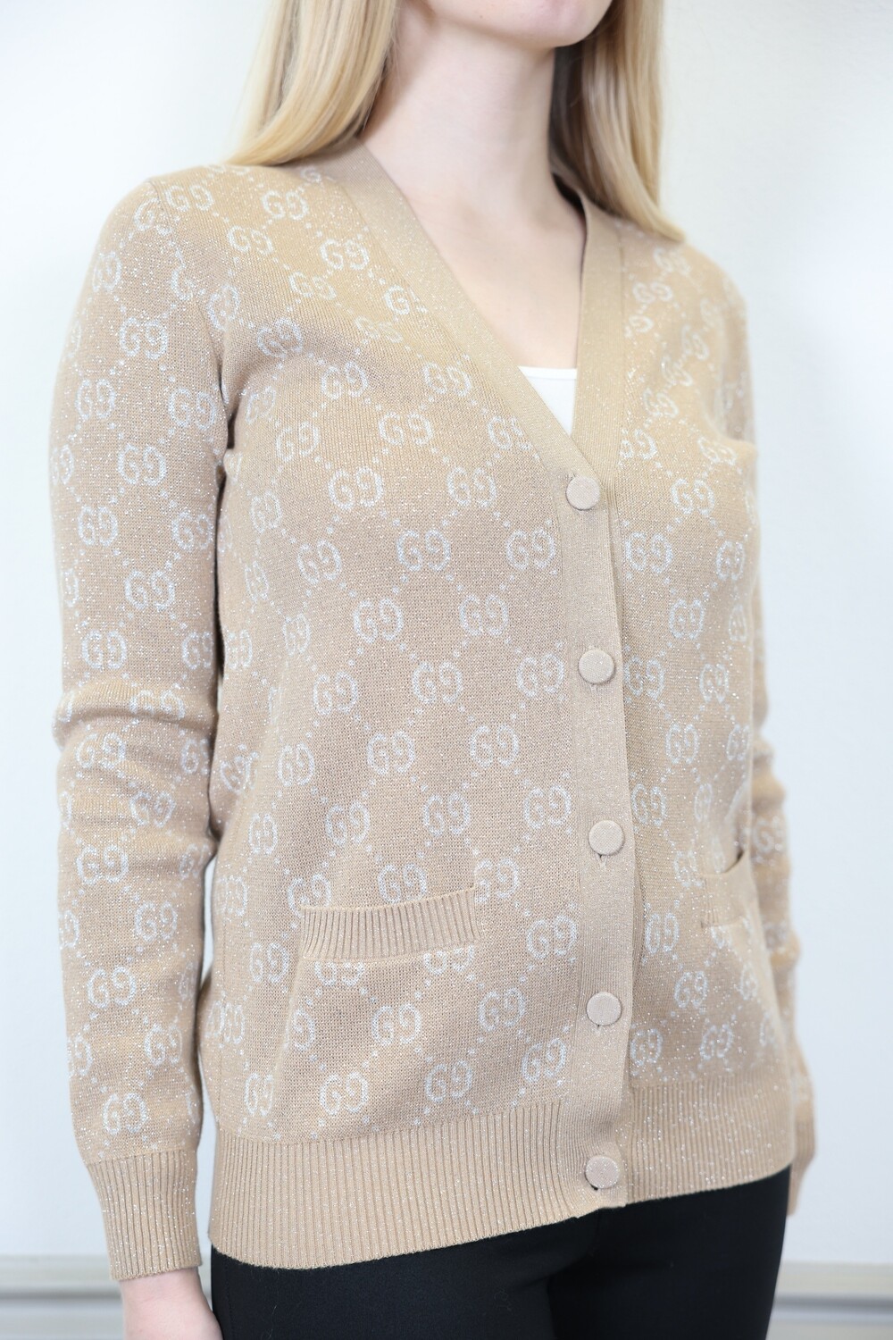 Gucci Cardigan, Brown Monogram, Size Small, New with Tags WA001