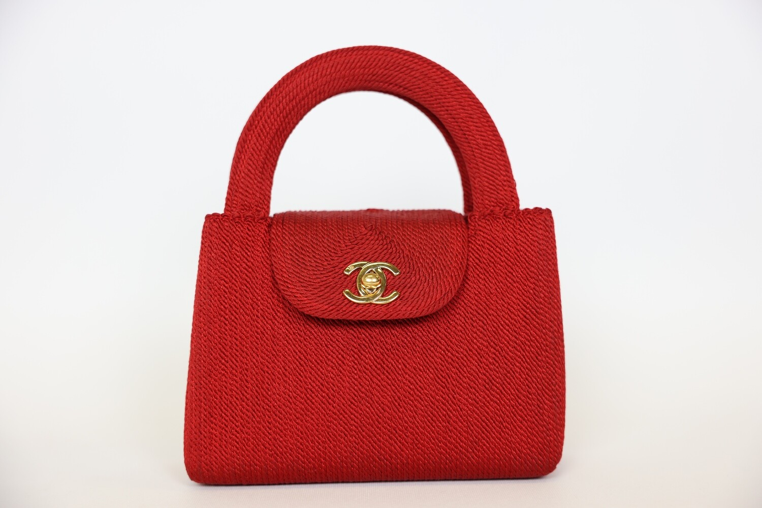 Chanel Kelly Mini Vintage, Red Silk Rope With Gold Hardware Preowned No Dustbag WA001