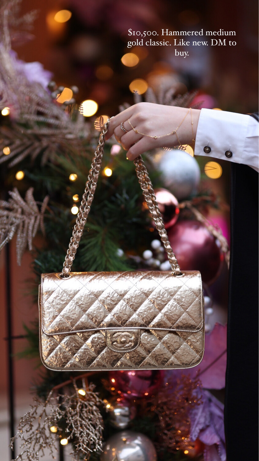 Chanel Classic Medium Double Flap, Gold Hammered With Brushed Gold Hardware, Preowned In Box (Mint Condition) (Ships From London)