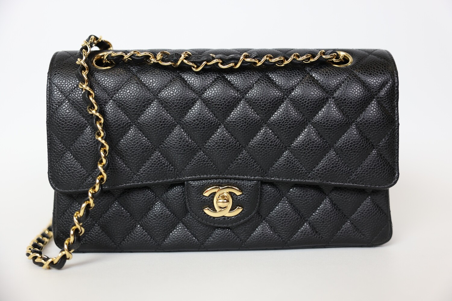 Chanel Classic Double Flap Medium, Black Caviar With Gold Hardware, Preowned In Box WA001