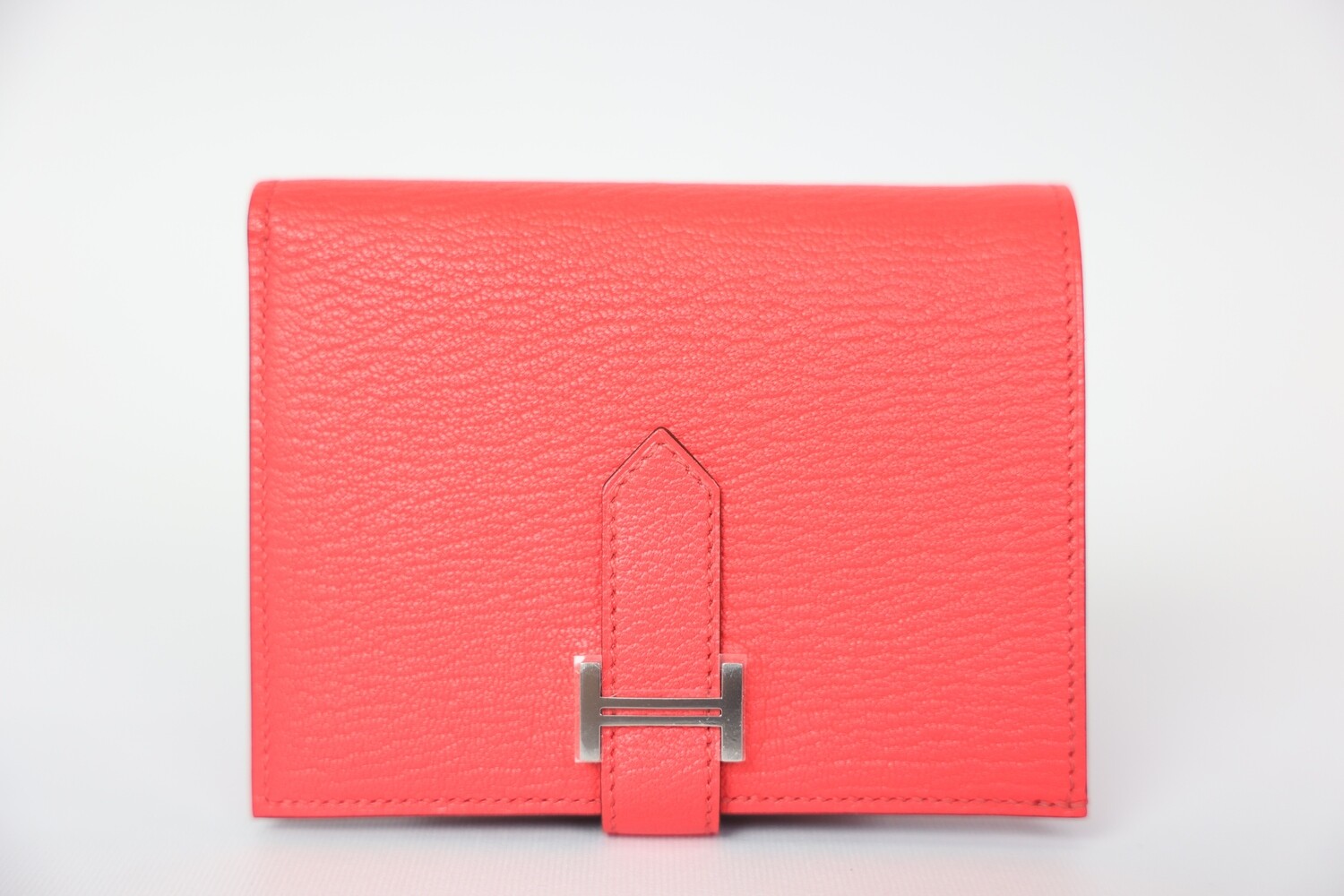 Hermes Bearn Compact Wallet, Rose Texas Mysore Leather with Palladium Hardware, New in Box WA001
