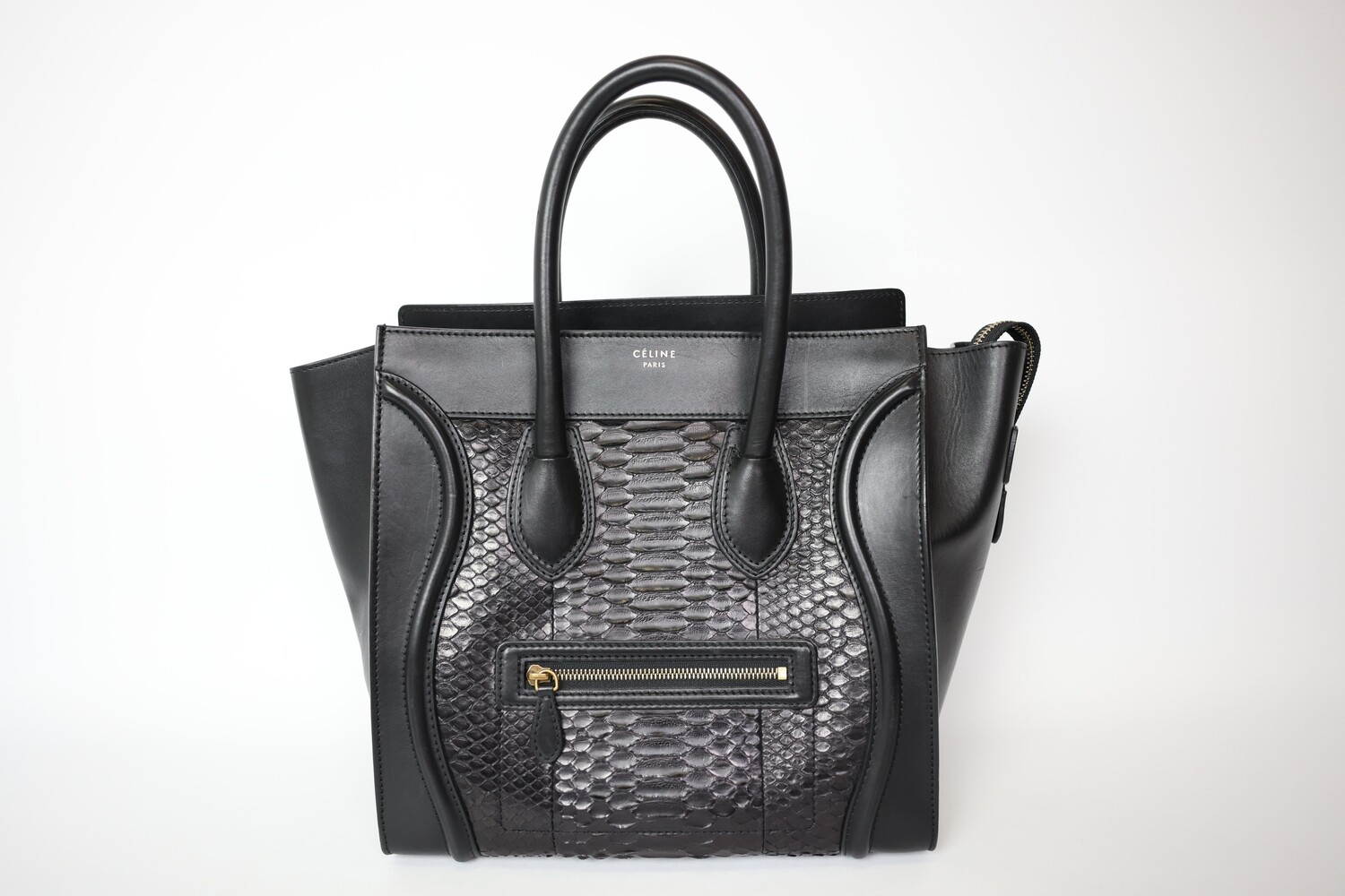 Celine Luggage Bag Black Python With Gold Hardware, Preowned In Dustbag WA001