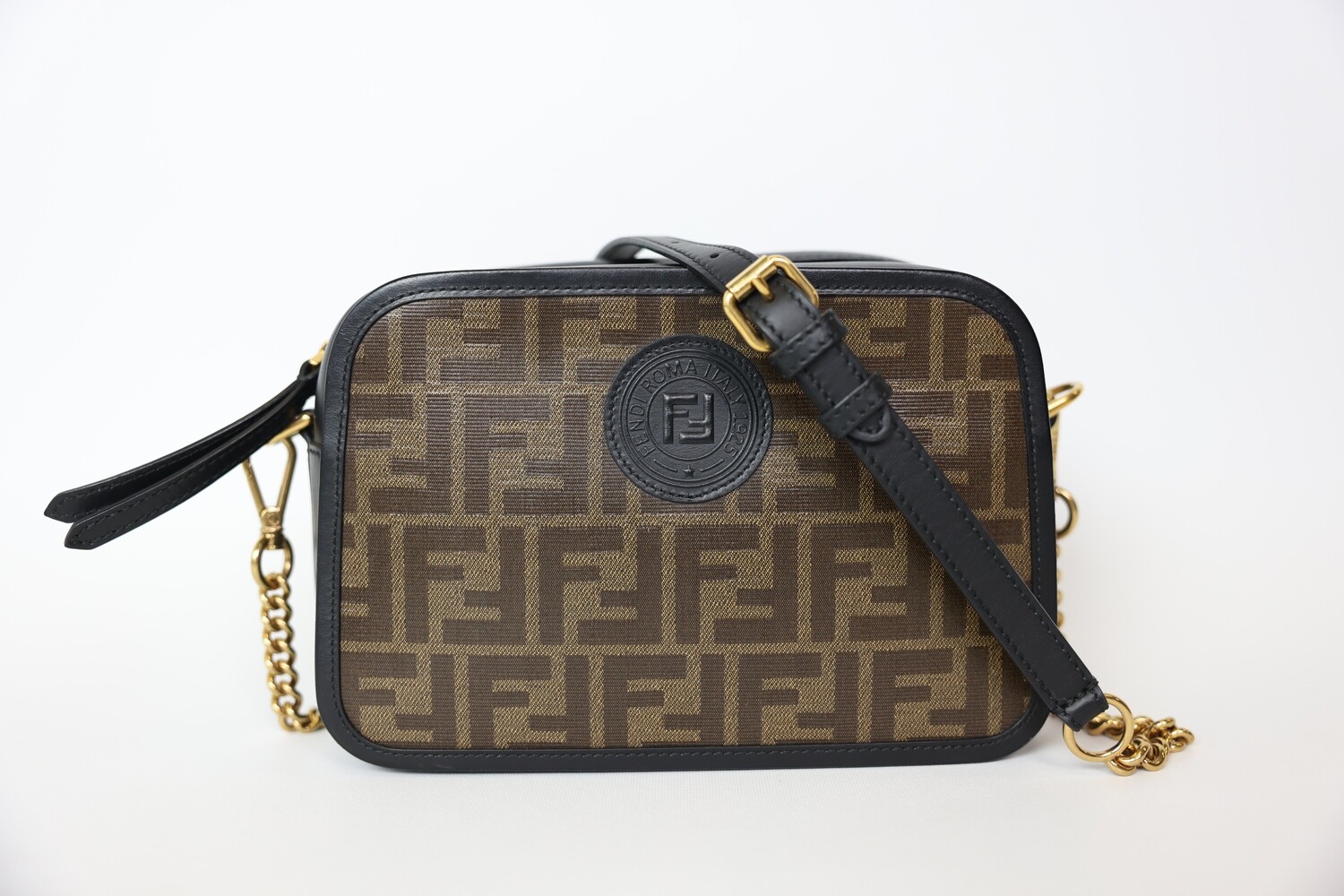 Fendi Camera Bag Monogram With Black Leather And Gold Hardware, Preowned In Box WA001