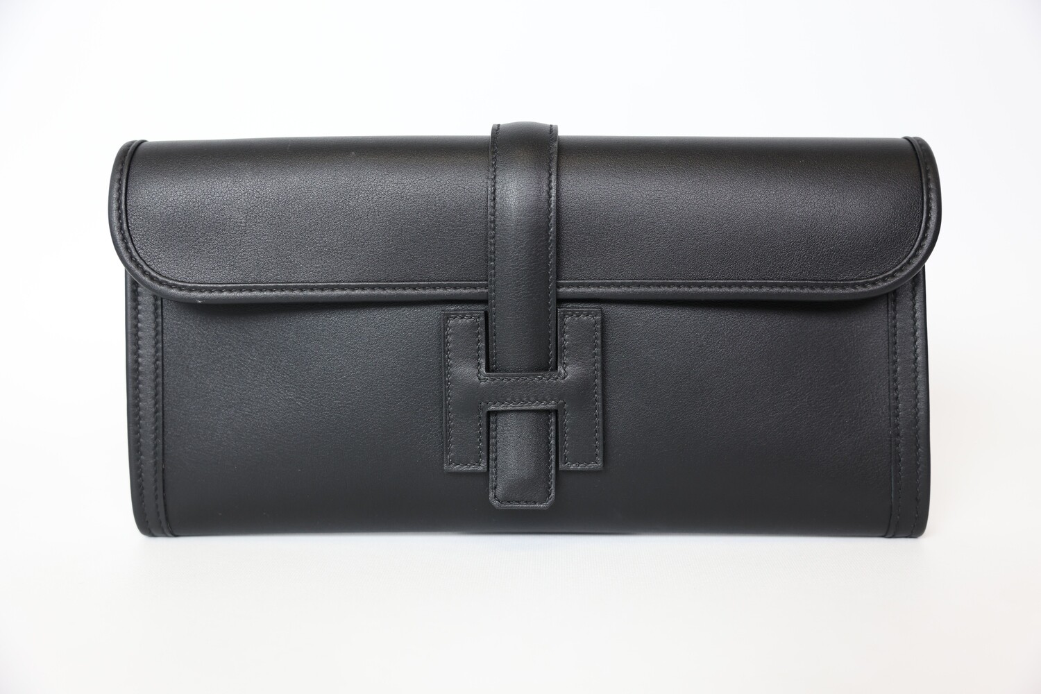Hermes Jige Elan 29 Clutch, Black Swift, Preowned In Box CMA001