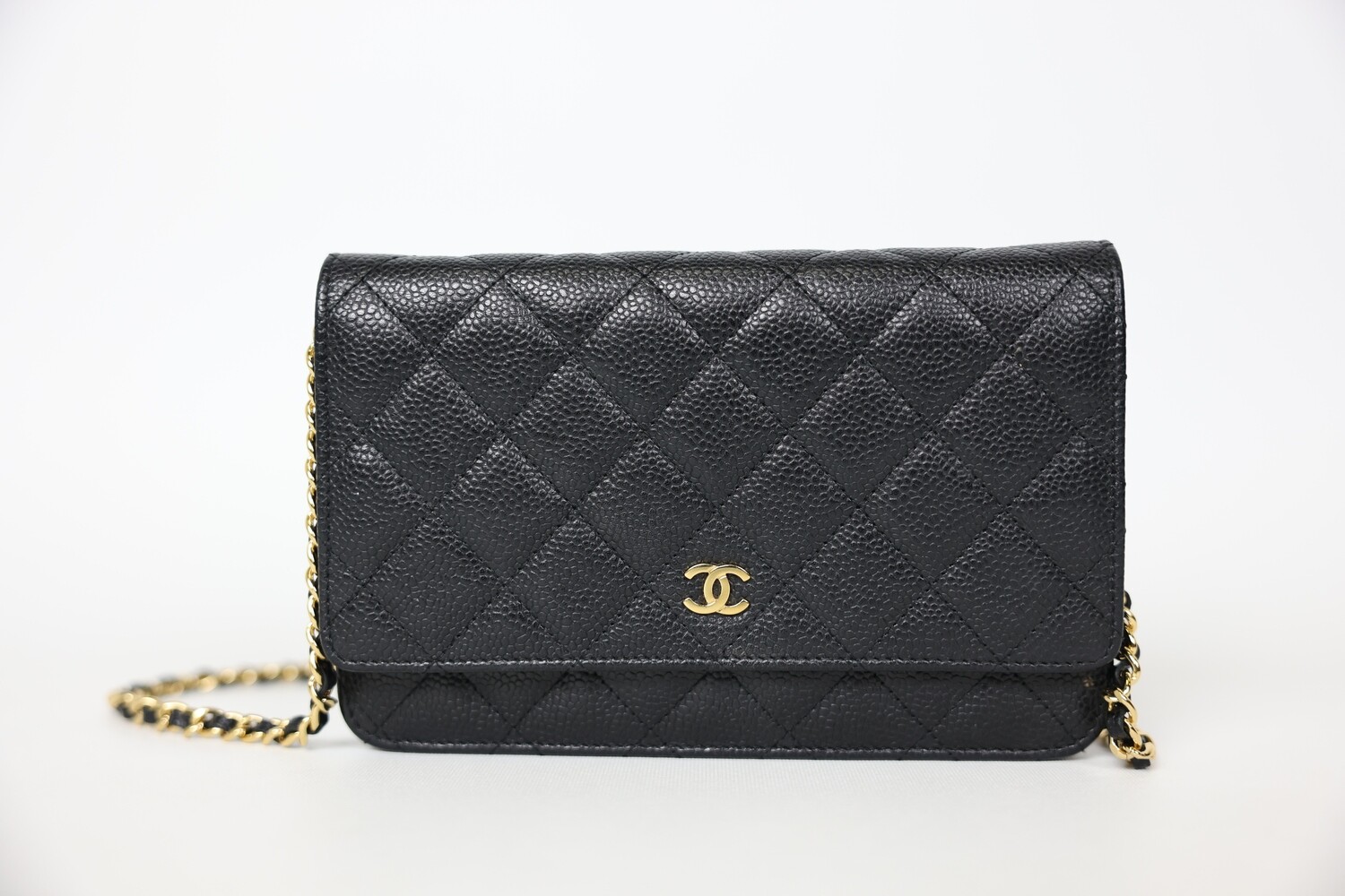 Chanel Wallet On Chain, Black Caviar Leather With Gold Hardware, Preowned No Dustbag WA001