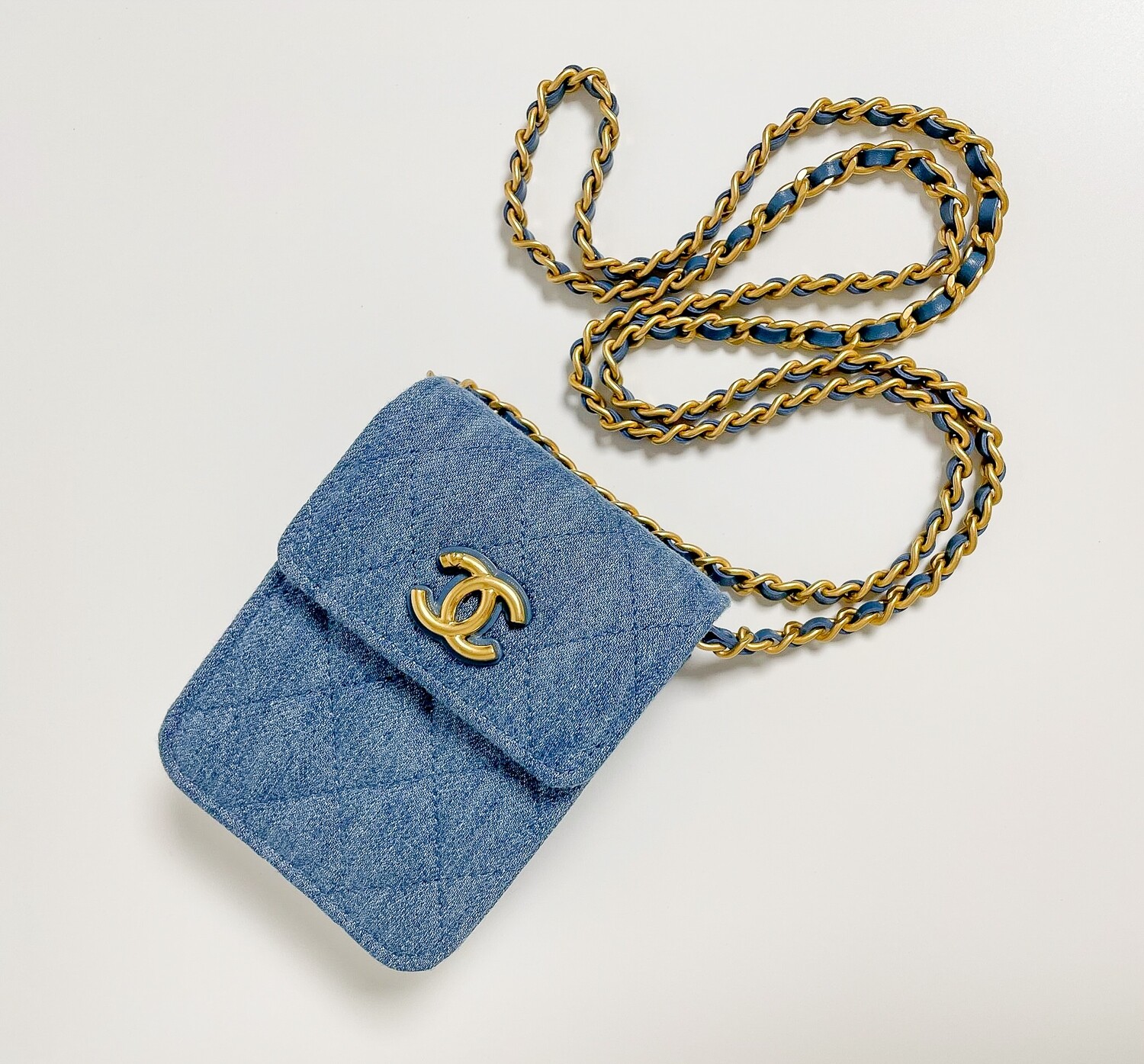 Chanel Denim Mini Crossbody, Denim Blue, Gold Hardware, New in Box GA001P