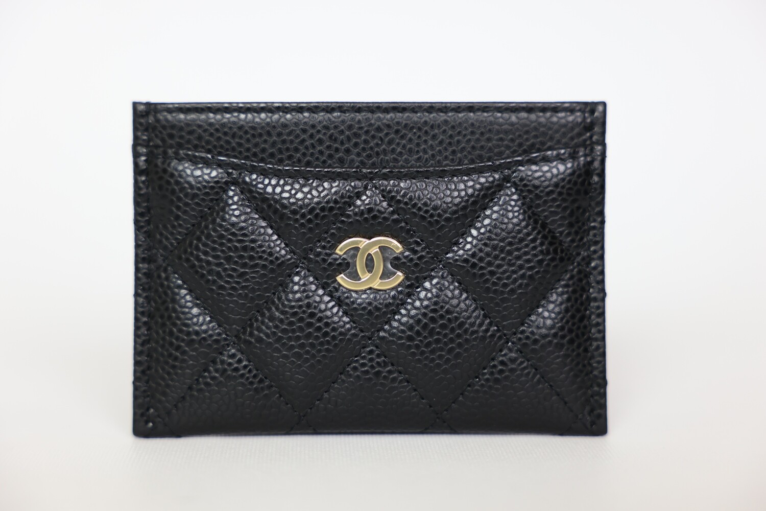 Chanel Card Holder, Black Caviar Leather With Gold Hardware New In Box WA001