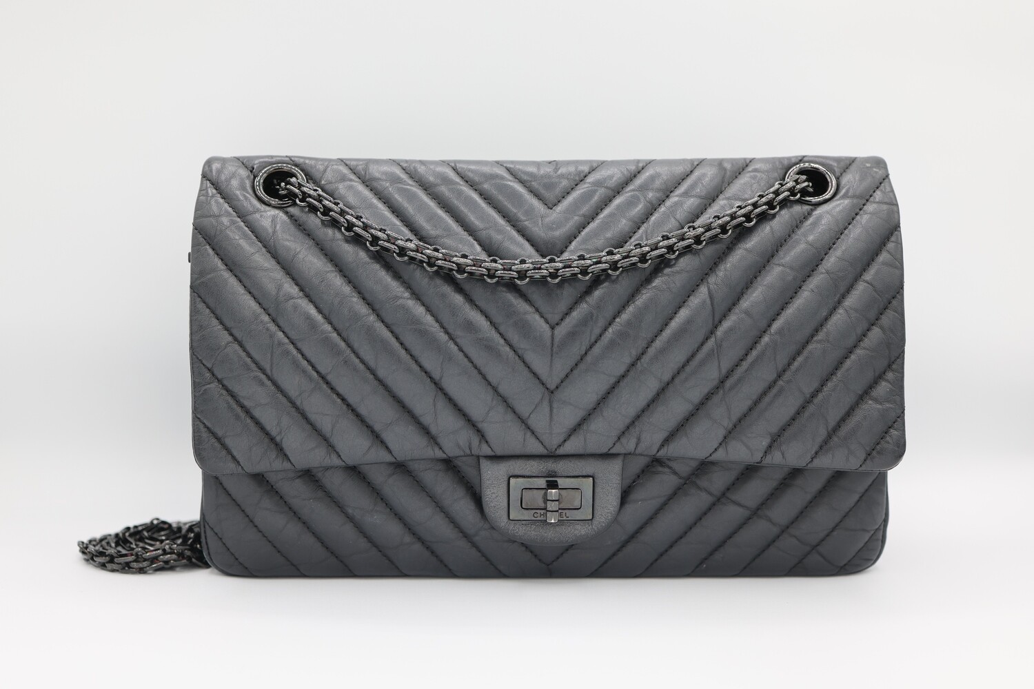 Chanel Reissue Flap, Black Calfskin Leather, Black Hardware, Preowned in Dustbag CMA001