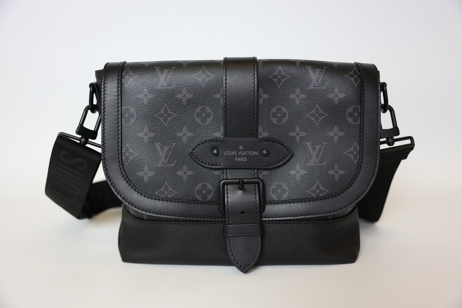 Louis Vuitton Messenger Bag Saumur, Black Monogram Eclipse, Preowned In Box WA001