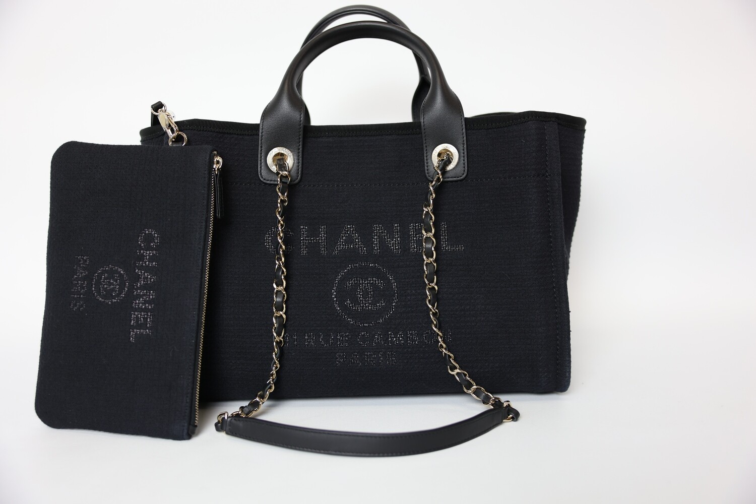 Chanel Deauville Small, Black Canvas With Gold Hardware, Preowned In Box WA001