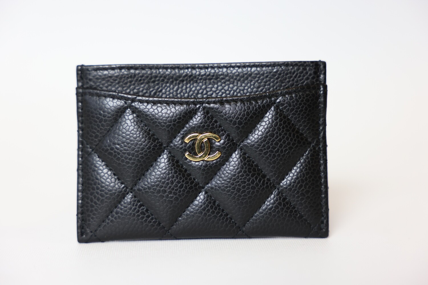 Chanel Classic Card Holder, Black Caviar Leather With Gold Hardware, Preowned No Dustbag WA001