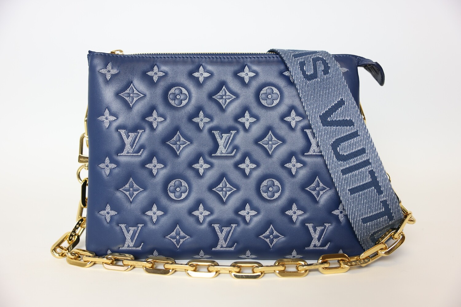 Louis Vuitton Coussin PM, Denim Colored Lambskin Leather With Gold Hardware, New In Box WA001
