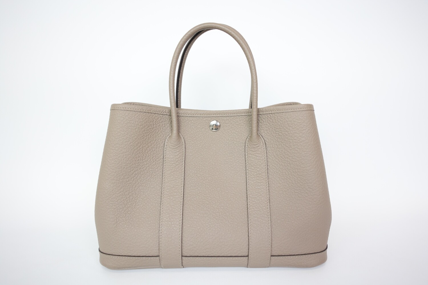 Hermes Garden Party 30, Gris Asphalt Clemence Leather With Palladium Hardware, Preowned In Dustbag WA001
