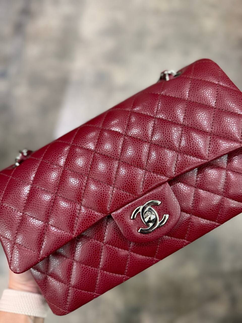 IGLIVE Chanel Classic Flap Medium, Deep Red Caviar Leather with Silver Hardware, #13 Series, Preowned with Card, No Dustbag 20240203