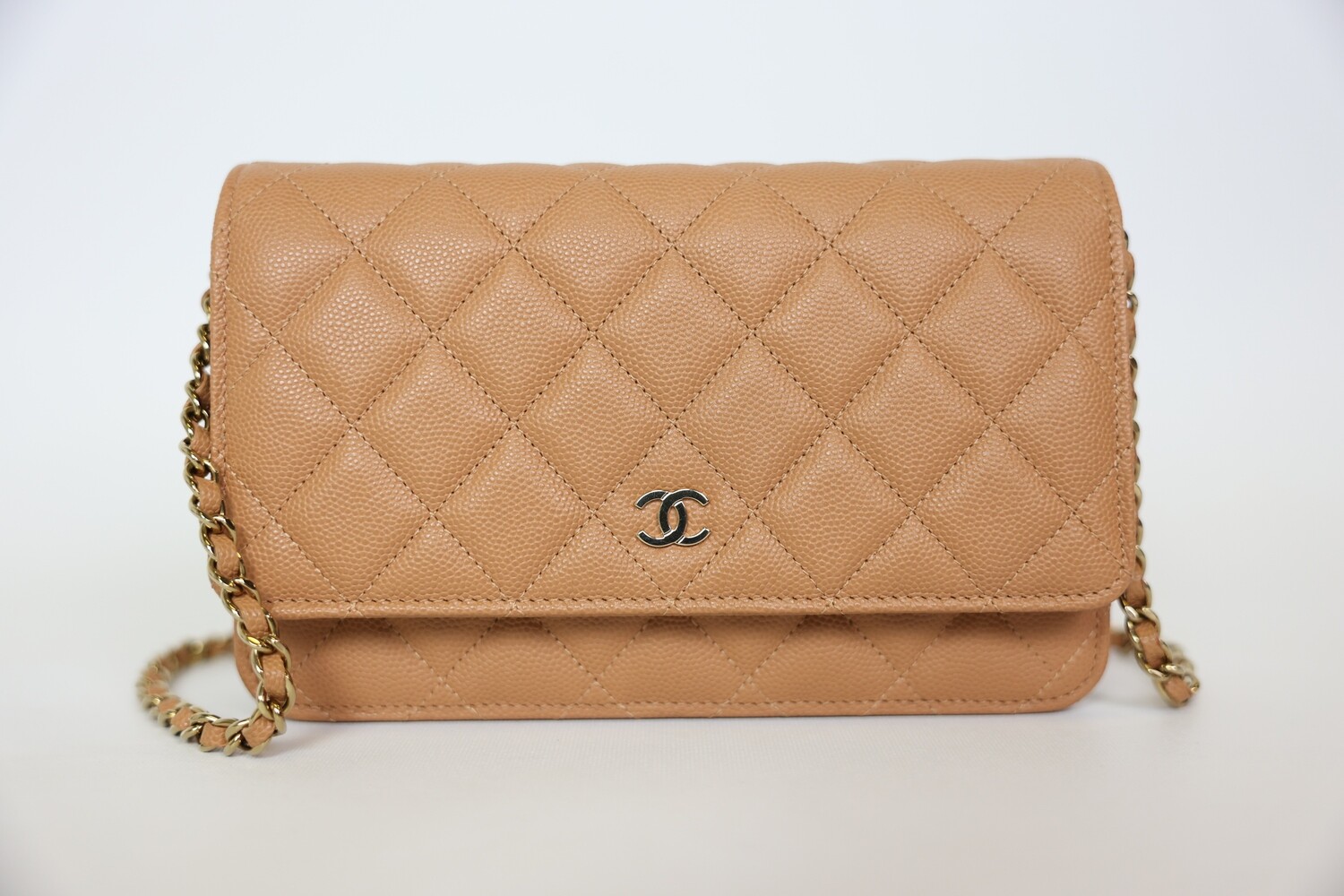 Chanel Wallet On Chain, Caramel Caviar Leather With Gold Hardware, Preowned In Box WA001