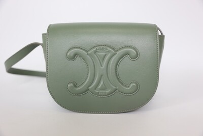 Celine Folco Cuire Triomphe Crossbody Bag, Sage Green Leather With Gold Hardware, Preowned No Dustbag WA001