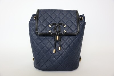 Chanel Filigree Backpack Large, Navy Caviar Leather With Gold Hardware, Preowned No Dustbag WA001