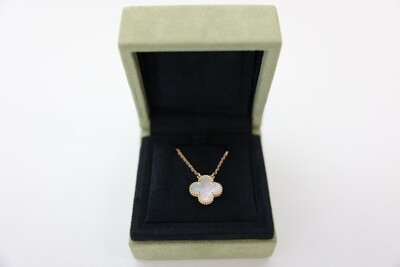 Van Cleef & Arpels Alhambra Mother Of Pearl Necklace, Yellow Gold With White Mother-Of-Pearl, Preowned In Box WA001