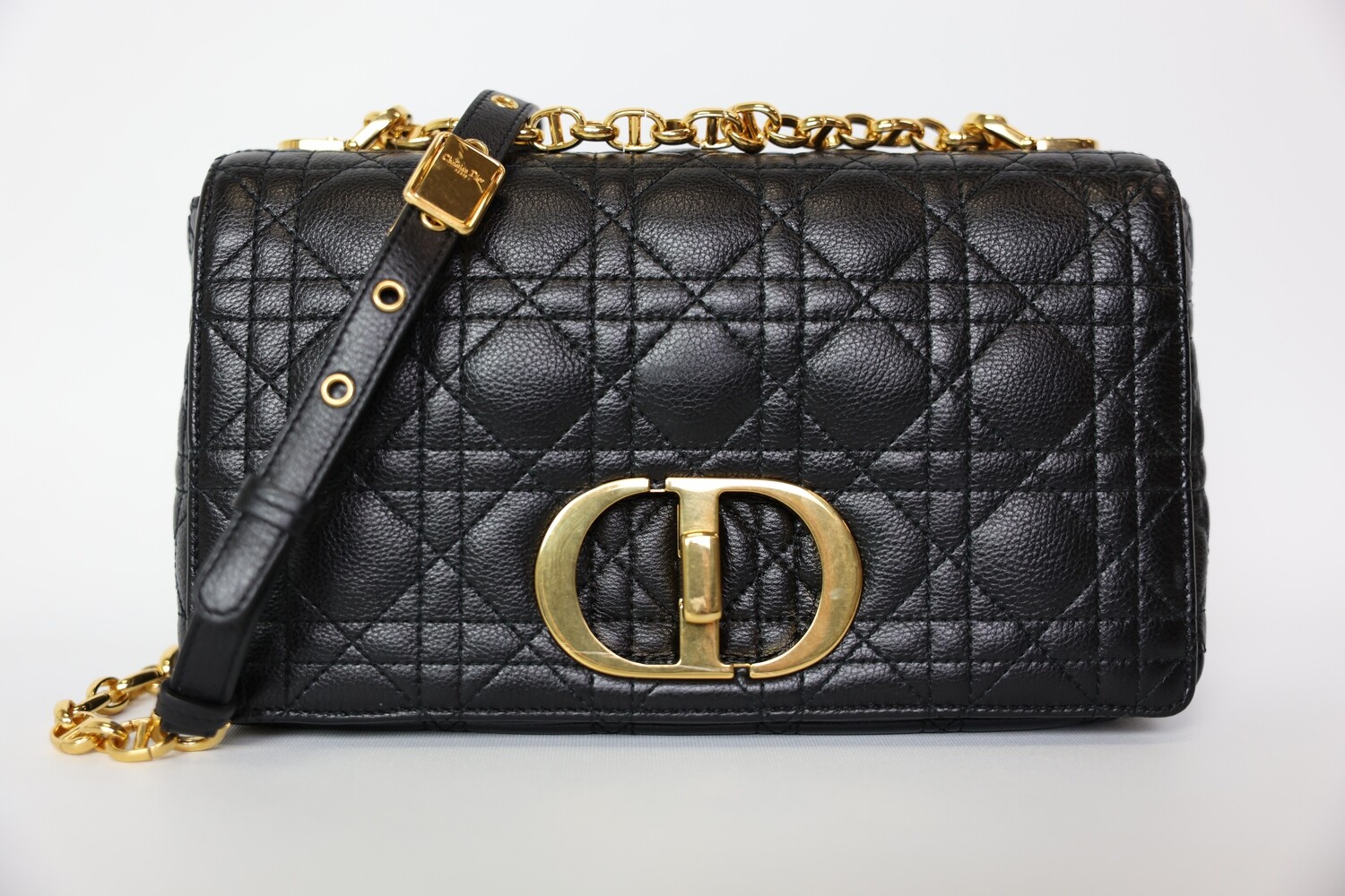 Christian Dior Caro Bag, Medium Black Calfskin With Gold Hardware, Preowned In Box WA001
