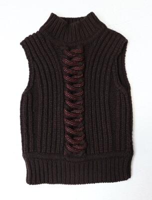 Hermes Sweater/Vest, Brown Cashmere And Silk Blend With Braided Detail In The Middle, Size 36 Preowned No Dustbag WA001