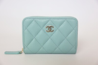Chanel Zip Around Coin Purse, Blue Caviar Quilted with Gold Hardware, Preowned with Box WA001