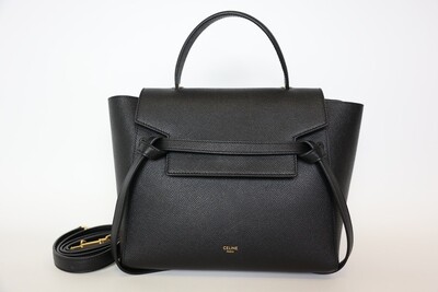 Celine Belt Bag Mini, Black Calfskin With Gold Hardware, Preowned In Dustbag WA001