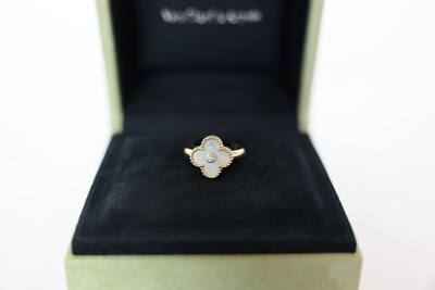 Van Cleef & Arpels Ring, Mother of Pearl Alhambra Yellow Gold and Diamond, Size 58, New In Box WA001
