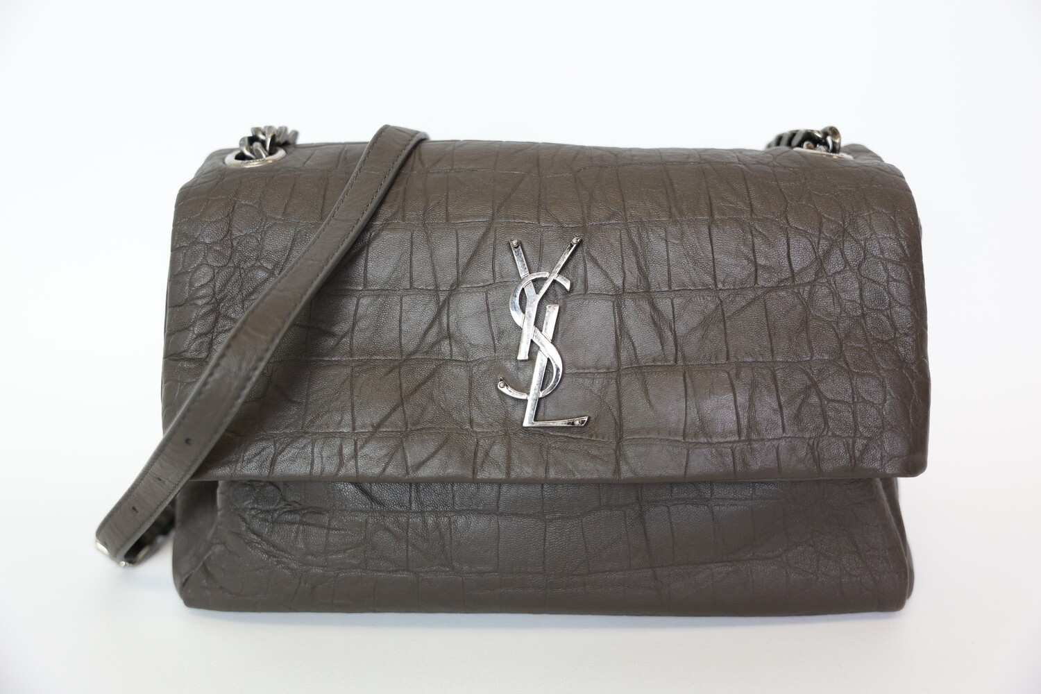 Saint Laurent West Hollywood Shoulder Bag Small Brown Leather With Silver Hardware Preowned In Dustbag WA001