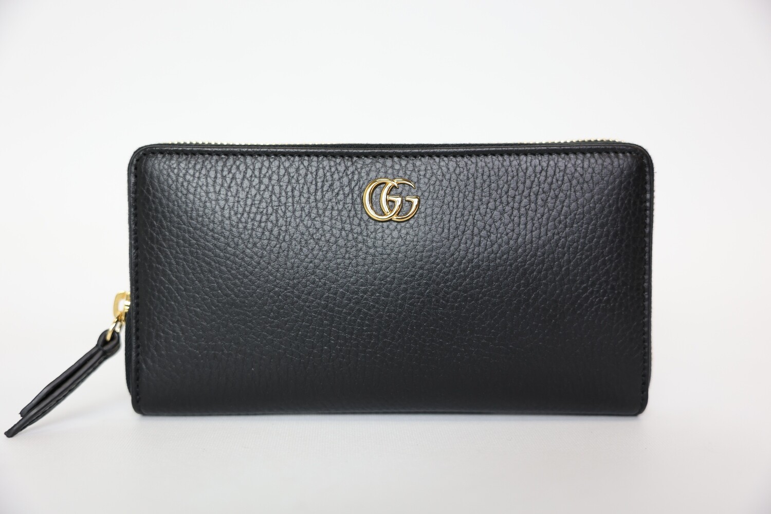 Gucci Wallet Zip Around, Black Leather With Gold Hardware, New In Box WA001
