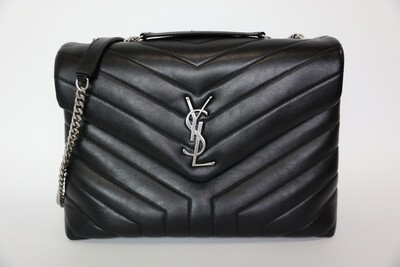 Saint Laurent LouLou Medium, Black With Silver Hardware, Preowned In Dustbag WA001