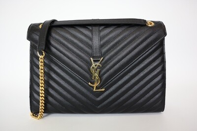 Saint Laurent Envelope Flap Large, Black With Gold Hardware Preowned In Dustbag WA001