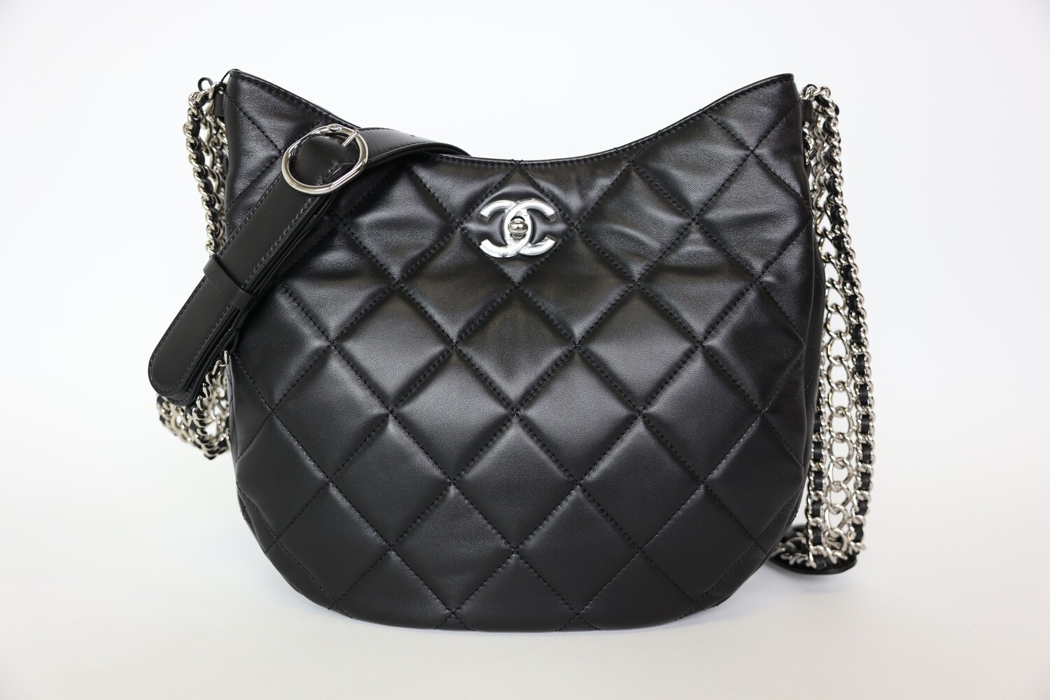Chanel 22P Hobo with Chains, Black Lambskin With Silver Hardware, New In Box WA001