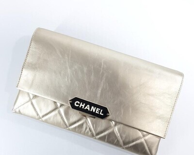 Chanel Clutch with Chain, Gold Metallic Leather with Gold Hardware, As New in Dustbag GA001P