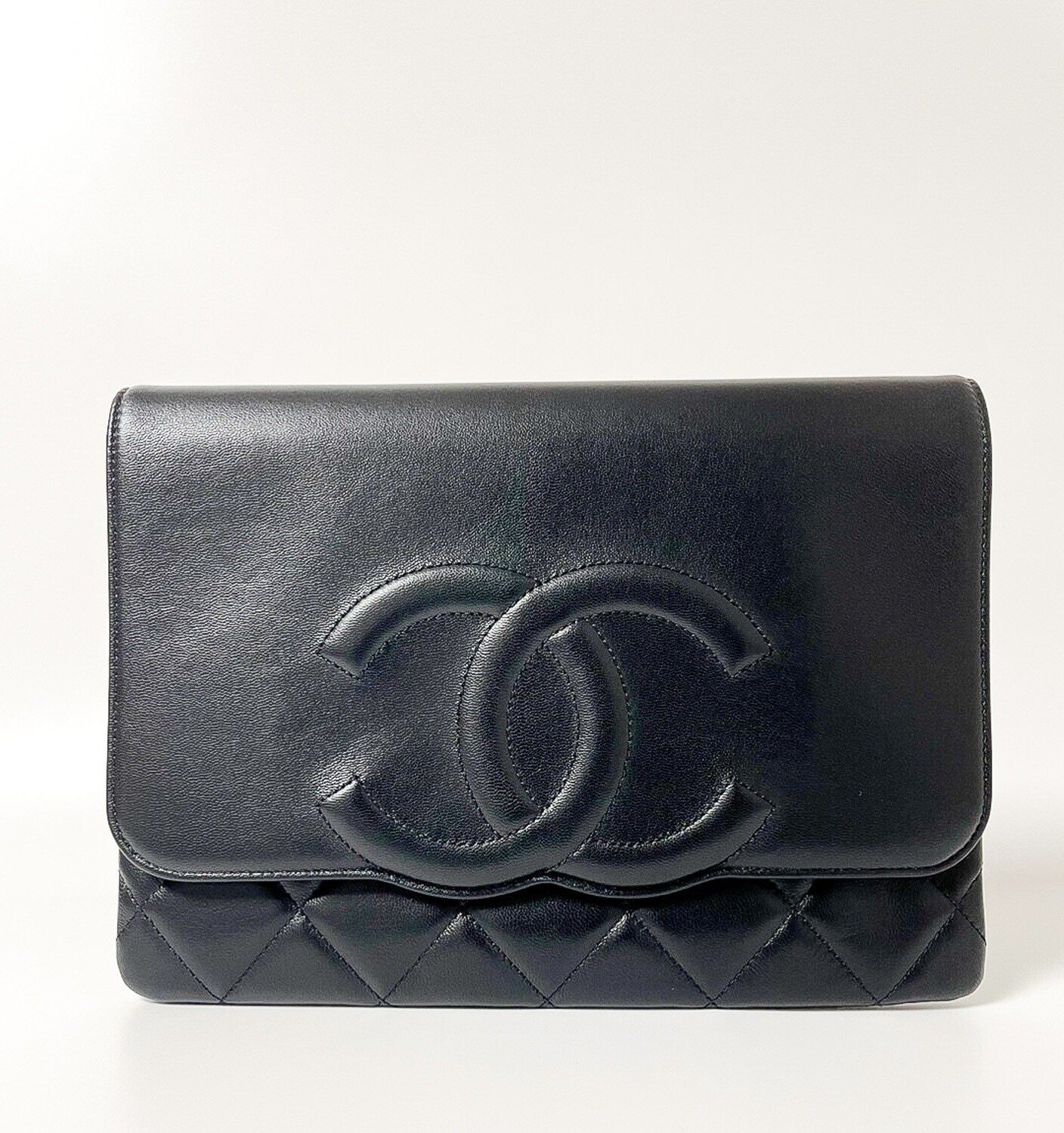 Chanel Timeless CC Clutch/Pouch, Black Calfskin Leather, As New in Box GA001P