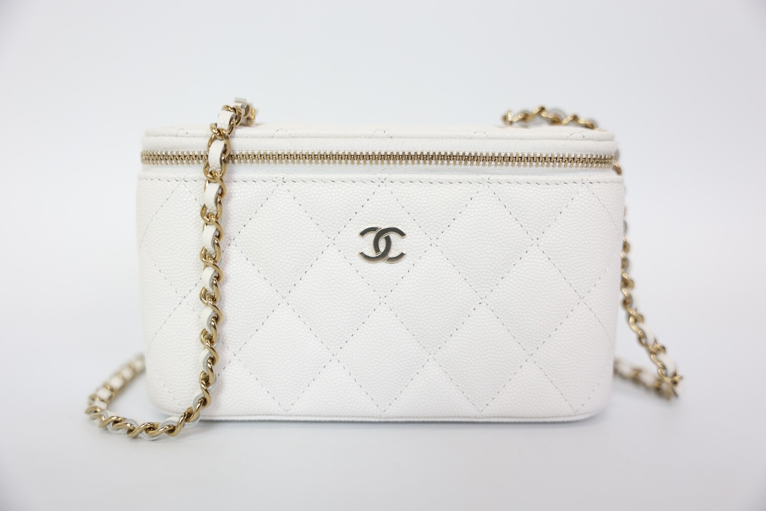 Chanel Vanity Case, Mini White Caviar Leather With Gold Hardware, New In Box WA001