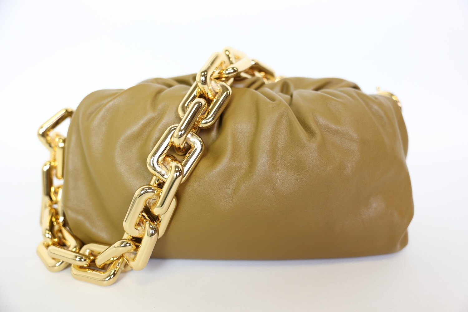 Bottega Veneta Chain Pouch Shoulder Bag, Camel Brown Lambskin with Gold Hardware, Preowned no Dustbag WA001