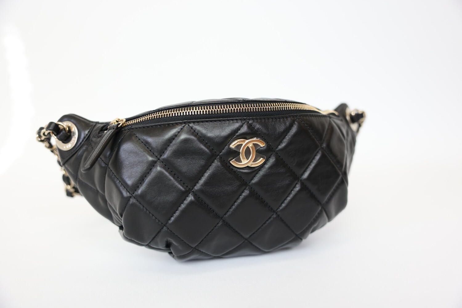Chanel Waist Bag 24C, Black Lambskin Leather With Gold Hardware, New In Box WA001