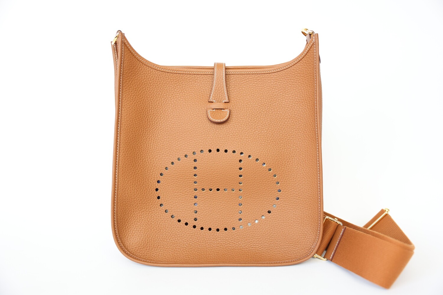 Hermes Evelyne PM Gold Leather With Gold Hardware, Preowned In Box WA001