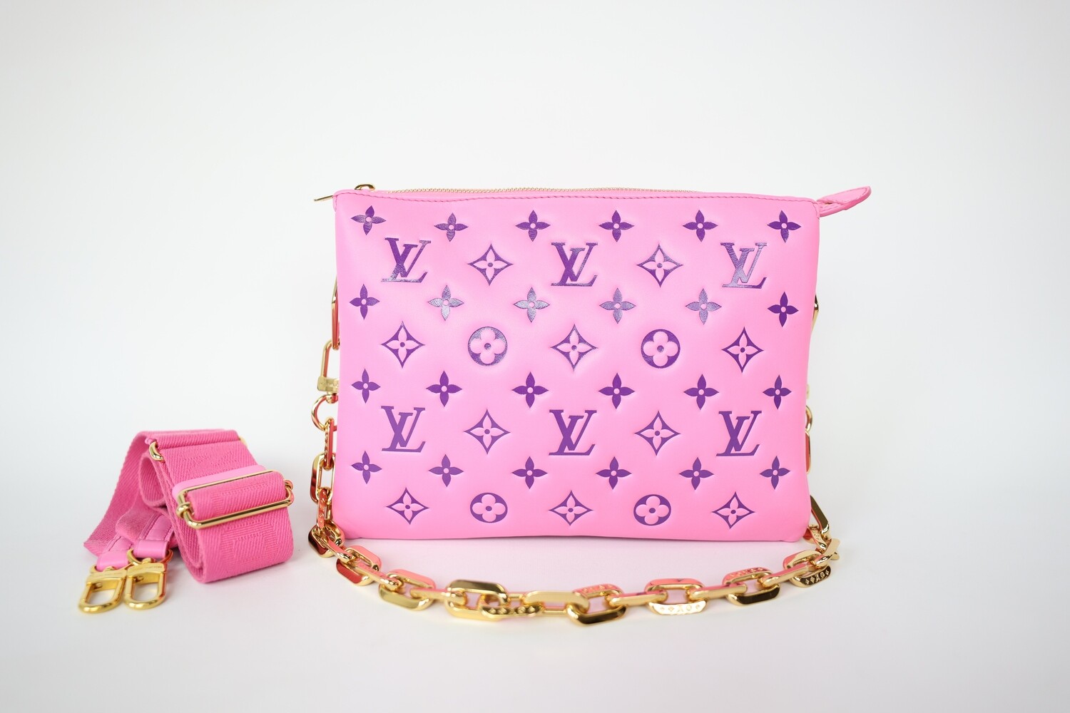 IGLIVE Louis Vuitton Coussin PM, Pink and Purple Leather with Gold Hardware, Preowned in Box CMA001 20240614