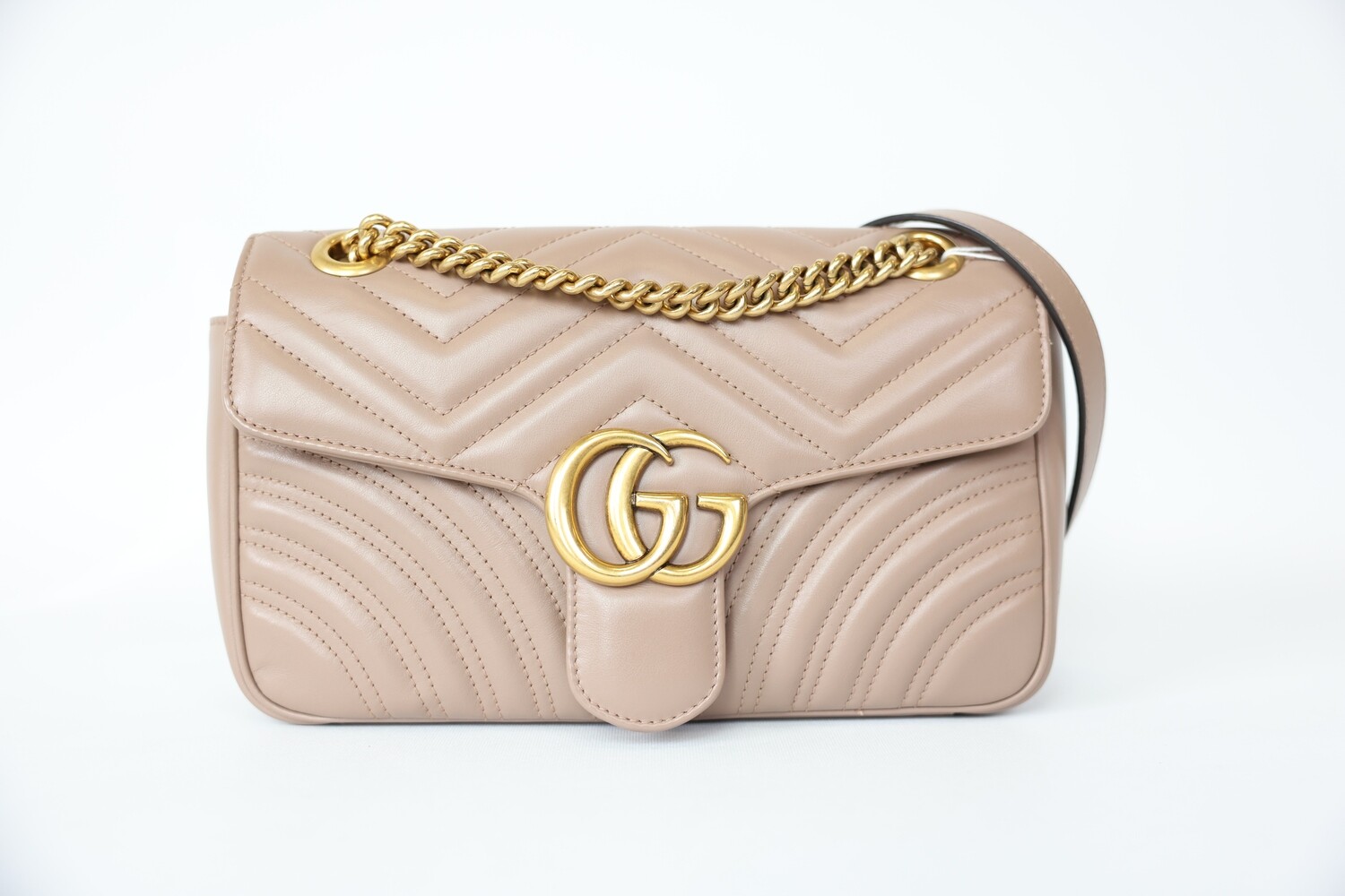 Gucci Marmont Medium, Beige with Gold Hardware, Preowned in Box WA001