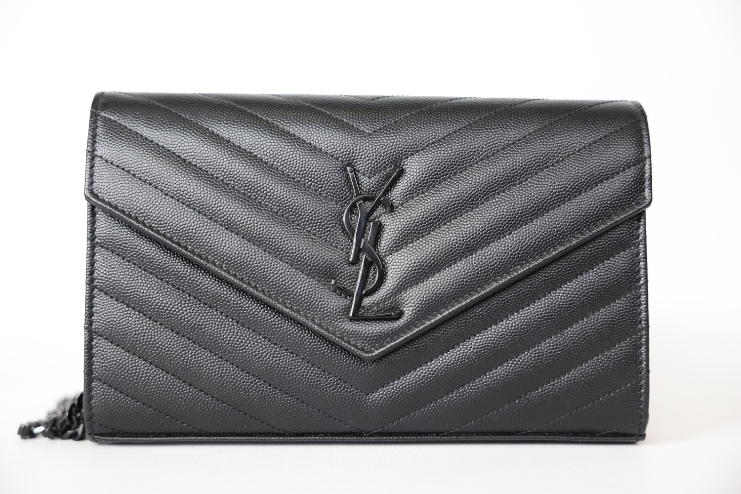 Saint Laurent Wallet on Chain, So Black Leather and Hardware, Preowned in Box WA001